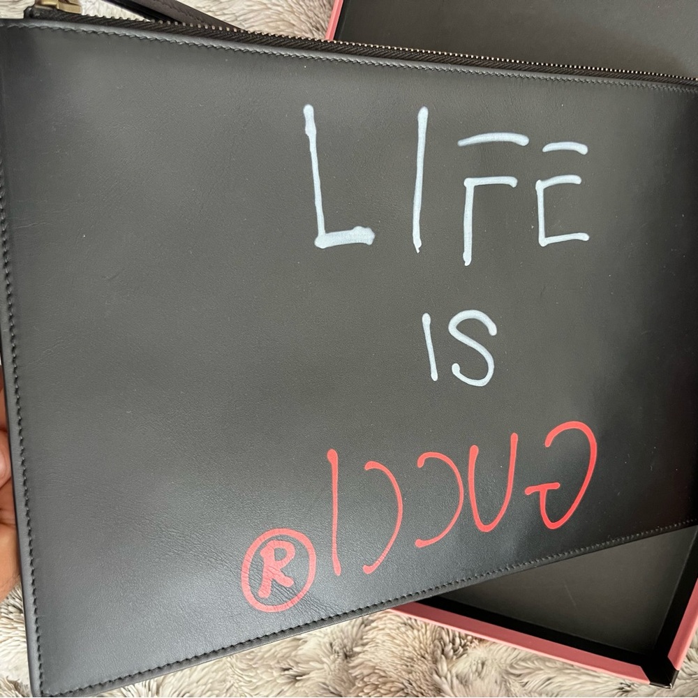 Gucci Life is Gucci Black Clutch with White/Red Graphic Text - Picture 7 of 12